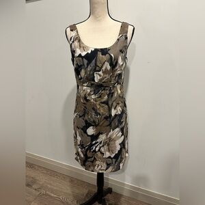 Conrad C Collection Floral Print Dress Brown and Black Mini midi V neck EUC SZ 6